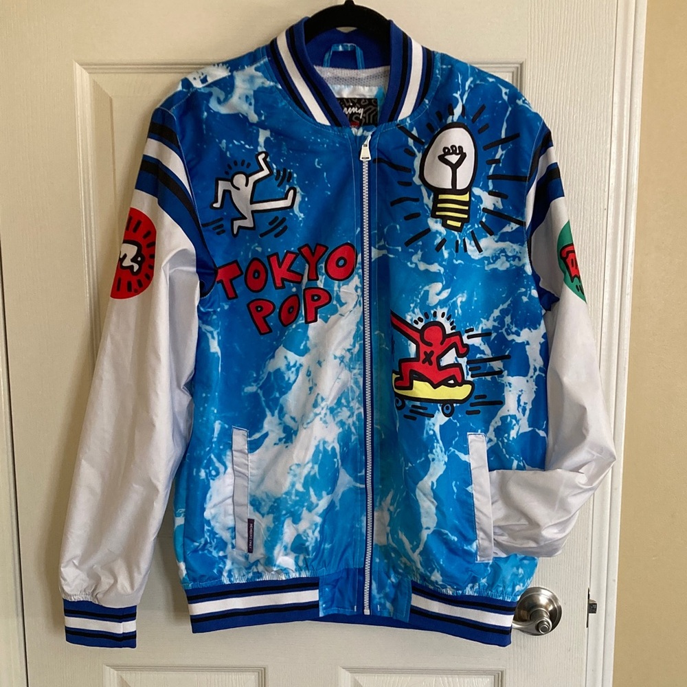 K. Haring x Members Only Tokyo Pop Blue Bomber Jacket - Picture 3 of 10